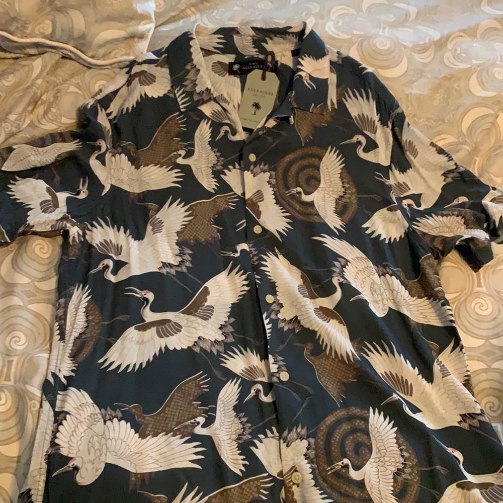 Allsaints, Men’s size L, new with tags, crane print shirt